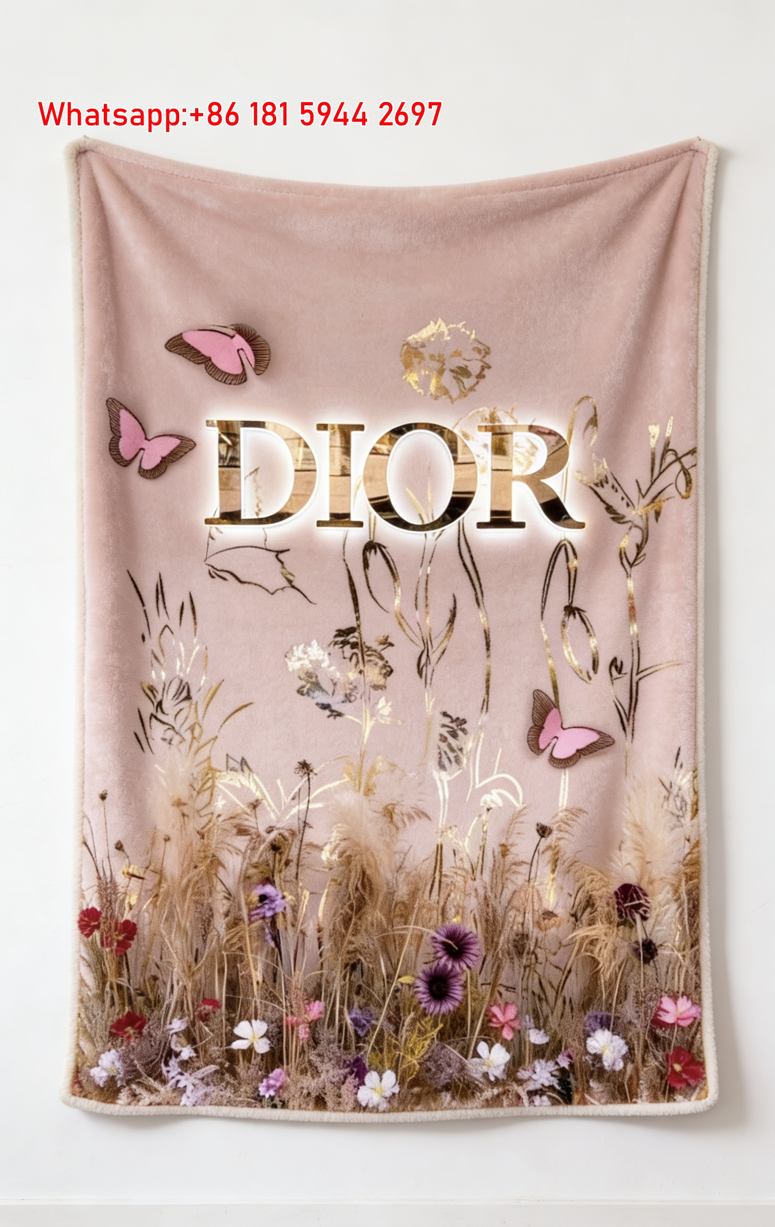 Dior Butterfly Floral Flannel Sofa Throw Blanket D018